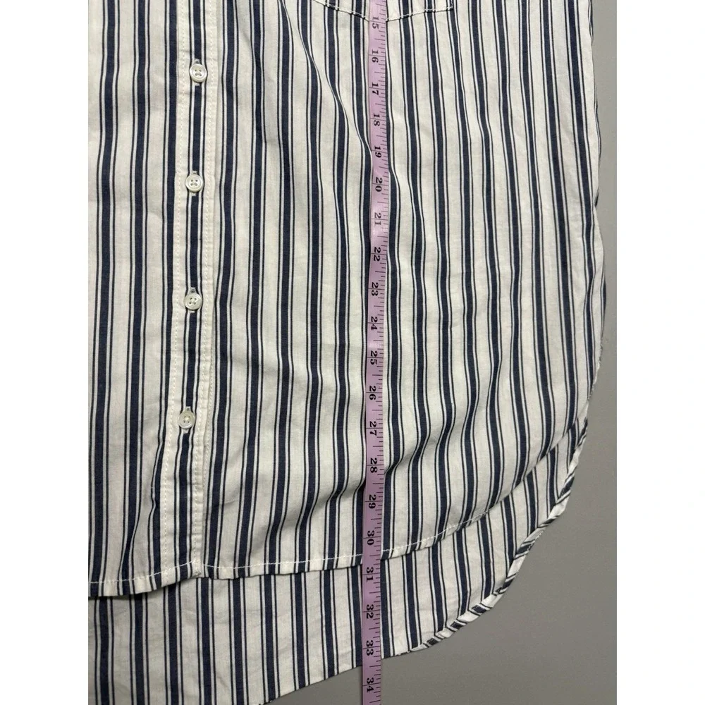 Maeve Anthropologie Blue Stripe Button Down Shirt XL Relaxed Oversized Coastal - Picture 6 of 10